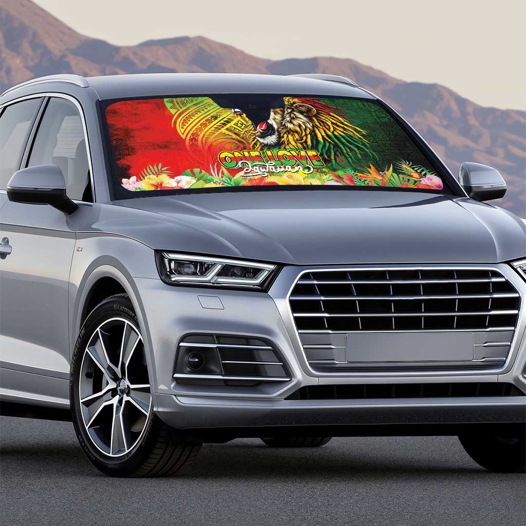 Hawaiian Reggae Auto Sun Shade Jawaiian One Love-Tribal Tatoos and Rastafari Lion LT03 - Polynesian Pride