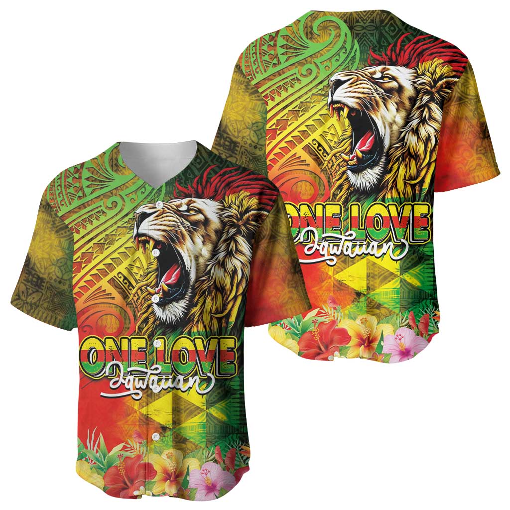 Hawaiian Reggae Baseball Jersey Jawaiian One Love-Tribal Tatoos and Rastafari Lion LT03 - Polynesian Pride