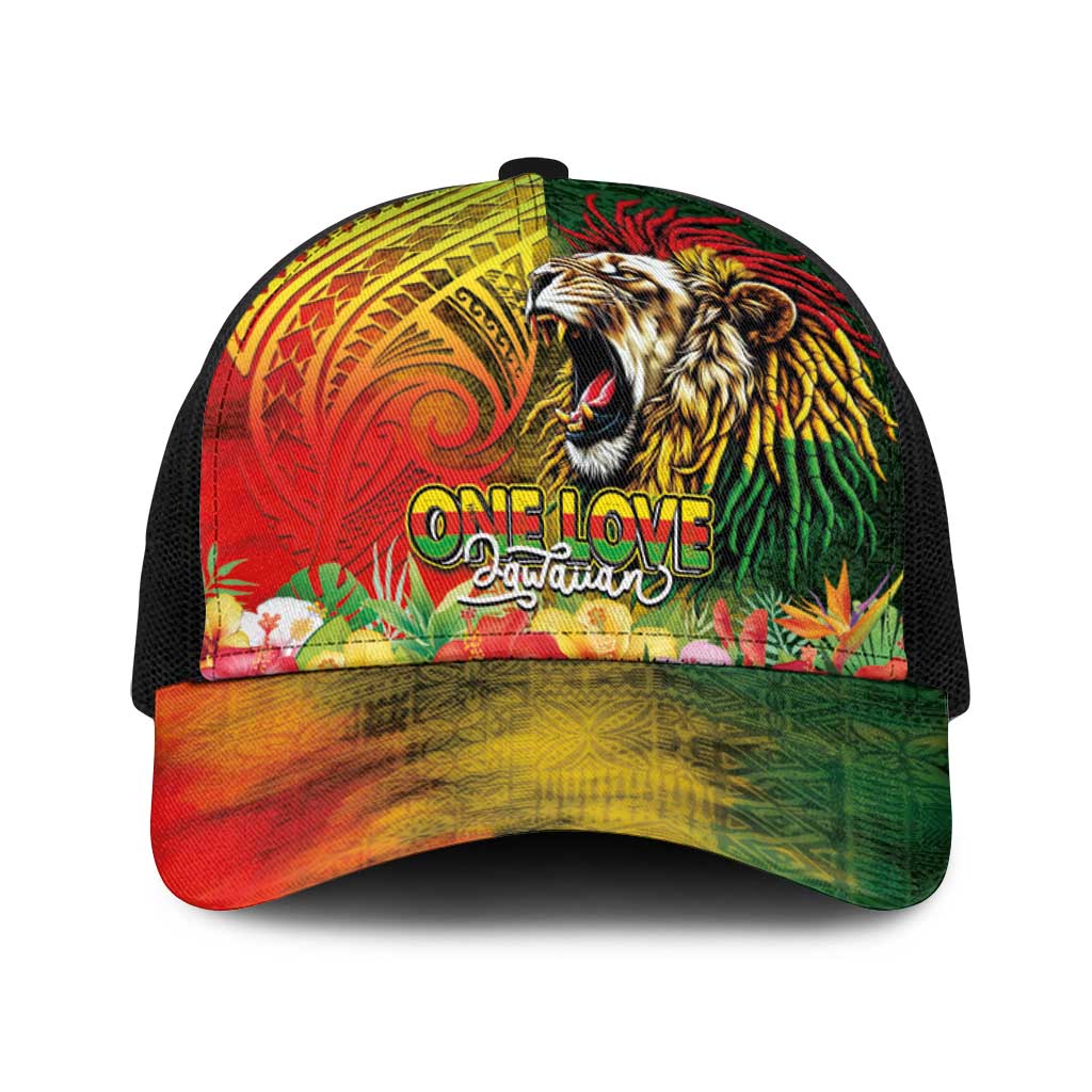 Hawaiian Reggae Baseball Net Cap Jawaiian One Love-Tribal Tatoos and Rastafari Lion LT03 One Size Black Multicolor - Polynesian Pride