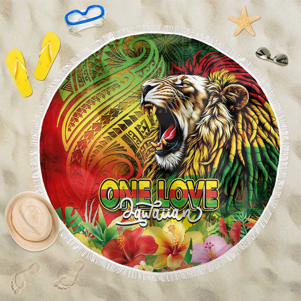 Hawaiian Reggae Beach Blanket Jawaiian One Love-Tribal Tatoos and Rastafari Lion LT03 One Size 150cm Multicolor - Polynesian Pride