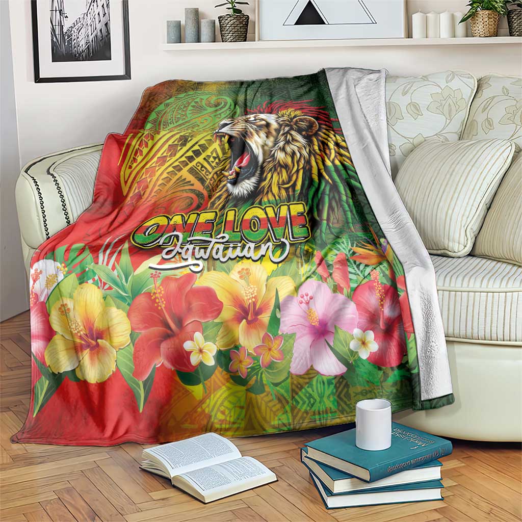 Hawaiian Reggae Blanket Jawaiian One Love-Tribal Tatoos and Rastafari Lion LT03 Multicolor - Polynesian Pride