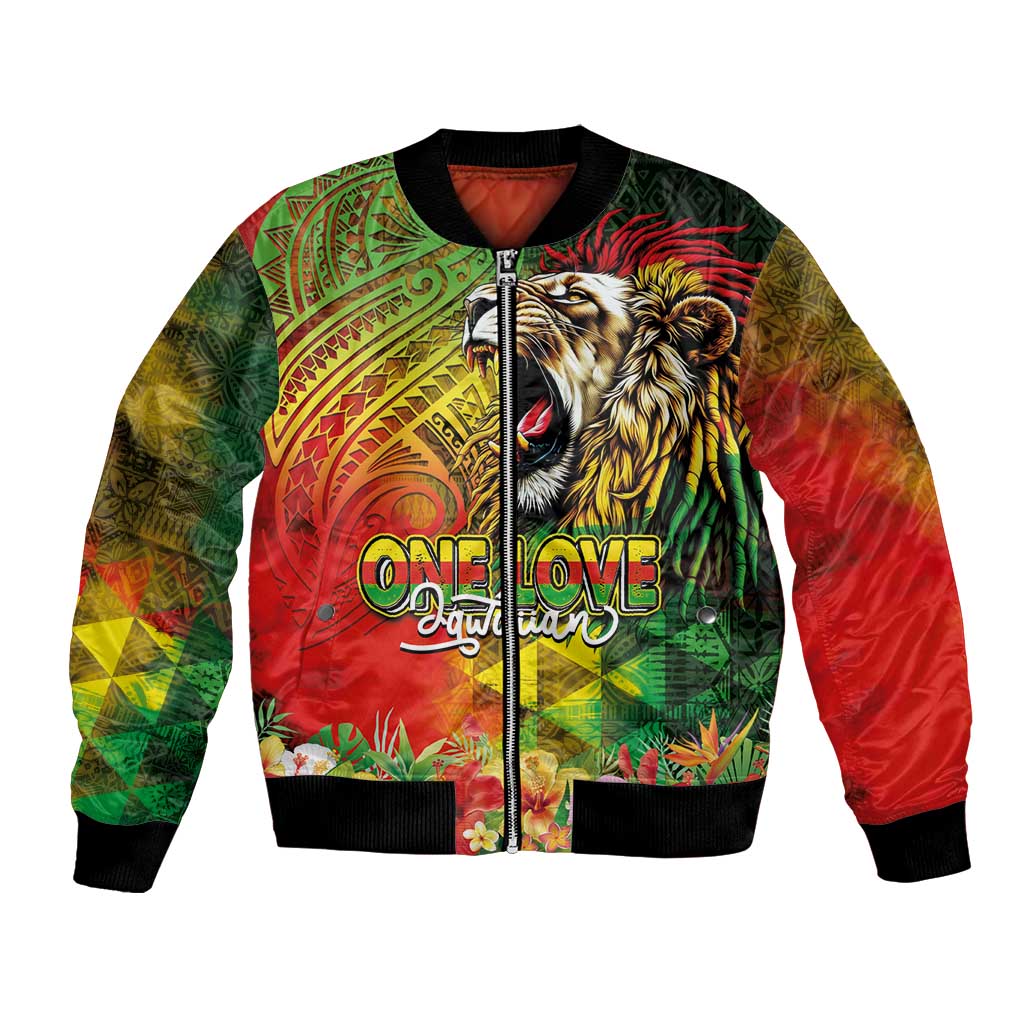 Hawaiian Reggae Bomber Jacket Jawaiian One Love-Tribal Tatoos and Rastafari Lion LT03 Unisex Multicolor - Polynesian Pride