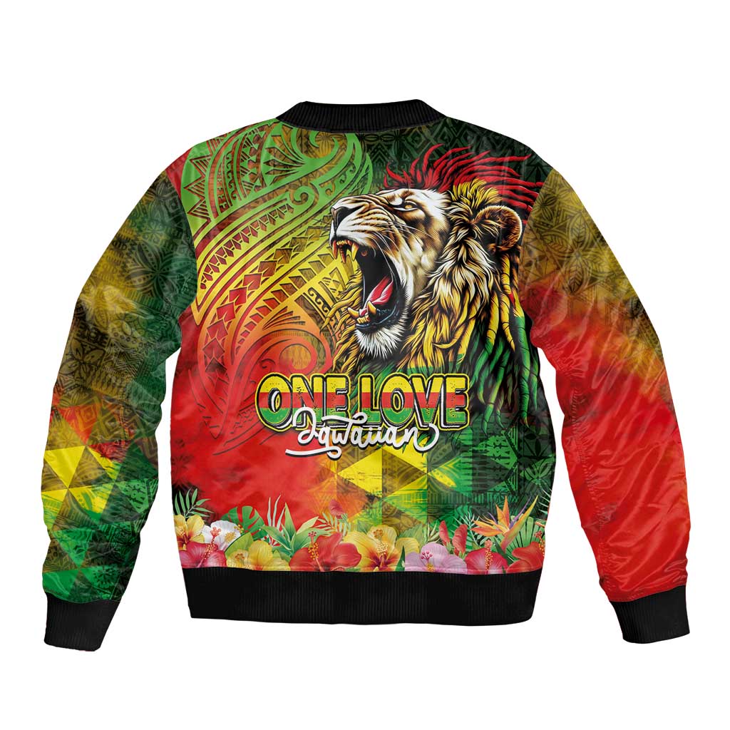 Hawaiian Reggae Bomber Jacket Jawaiian One Love-Tribal Tatoos and Rastafari Lion LT03 - Polynesian Pride