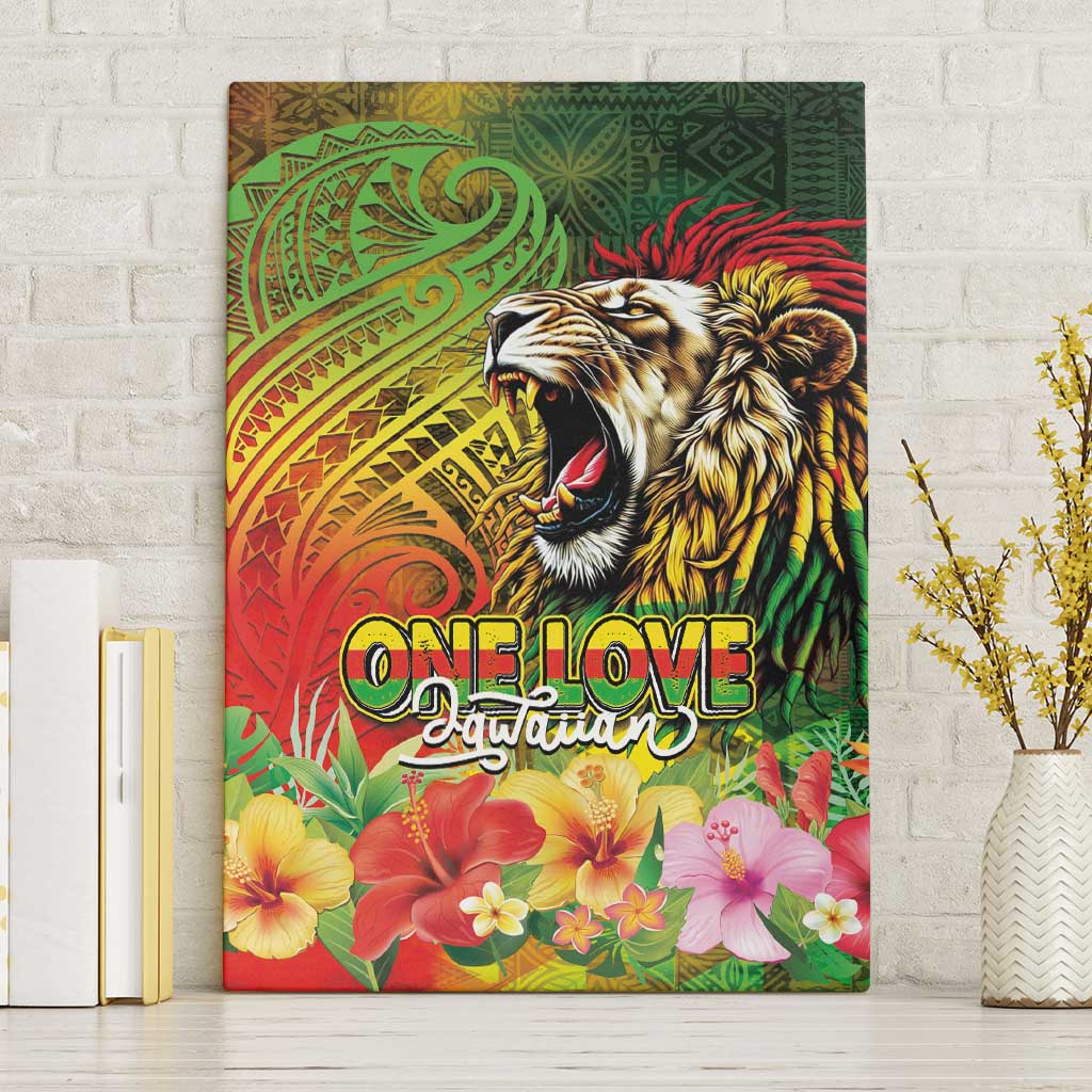 Hawaiian Reggae Canvas Wall Art Jawaiian One Love-Tribal Tatoos and Rastafari Lion LT03 Without Frame Multicolor - Polynesian Pride
