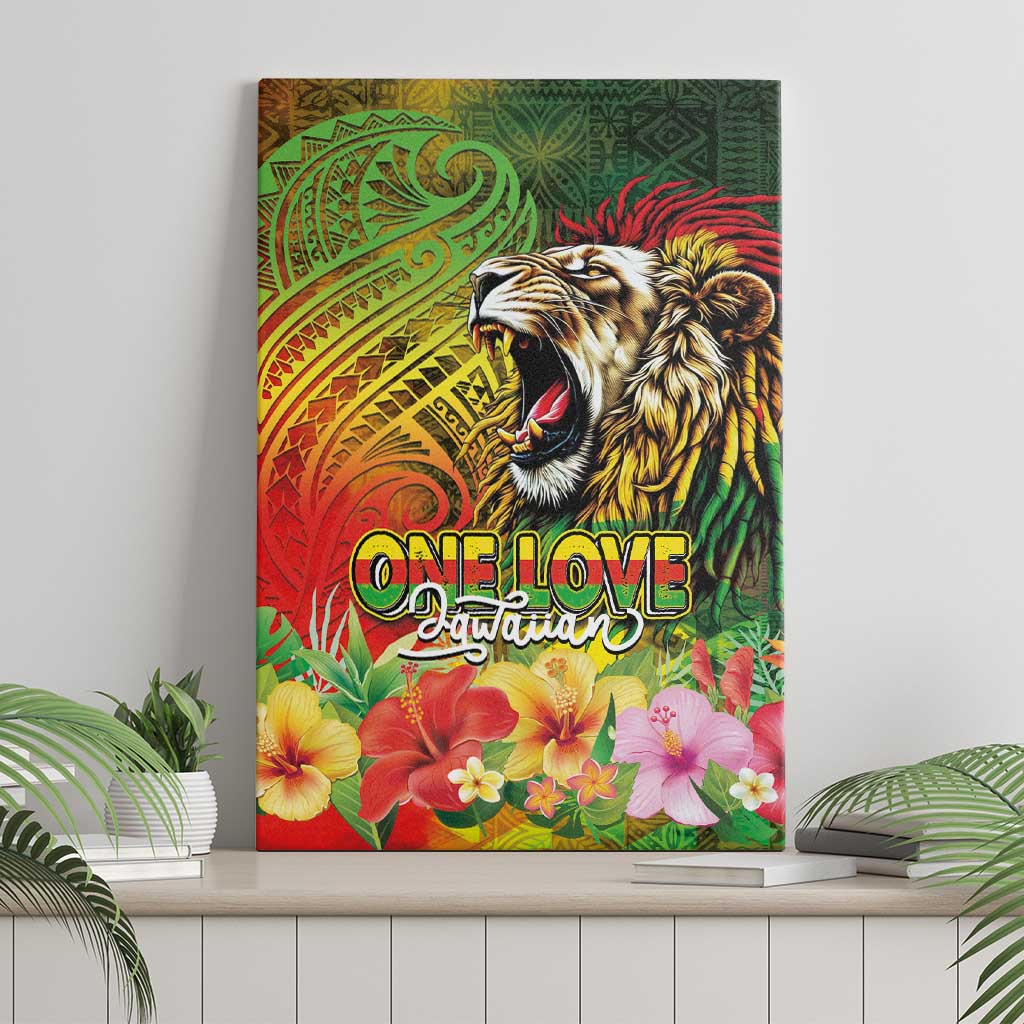 Hawaiian Reggae Canvas Wall Art Jawaiian One Love-Tribal Tatoos and Rastafari Lion LT03 - Polynesian Pride
