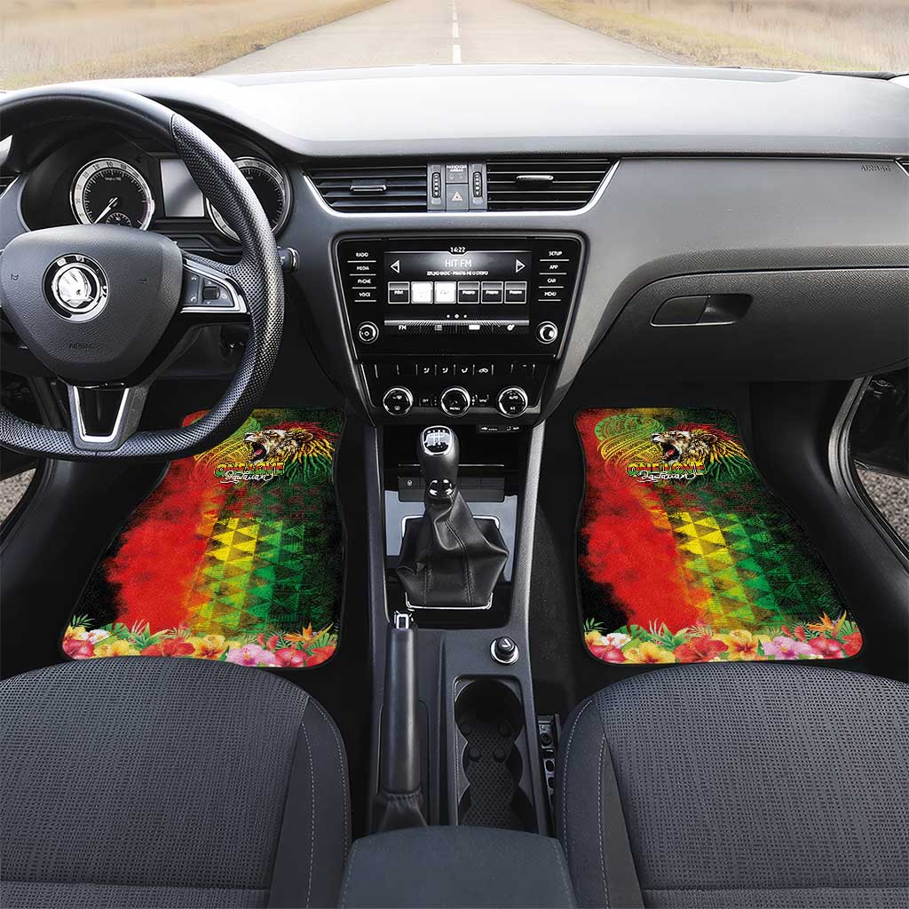 Hawaiian Reggae Car Mats Jawaiian One Love-Tribal Tatoos and Rastafari Lion LT03 Set 2pcs - Front Multicolor - Polynesian Pride