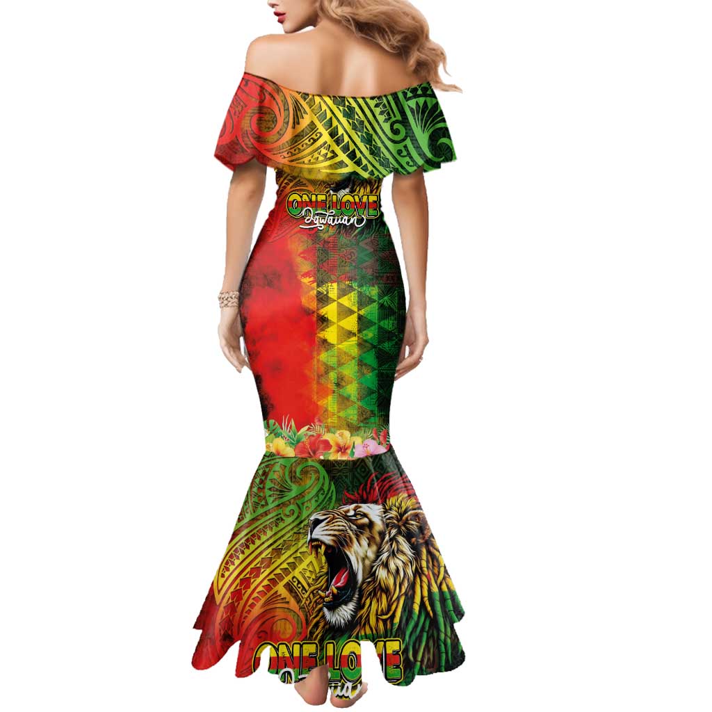 Hawaiian Reggae Family Matching Mermaid Dress and Hawaiian Shirt Jawaiian One Love-Tribal Tatoos and Rastafari Lion LT03 - Polynesian Pride