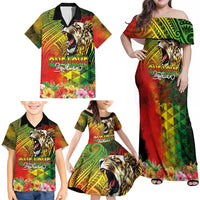 Hawaiian Reggae Family Matching Off Shoulder Maxi Dress and Hawaiian Shirt Jawaiian One Love-Tribal Tatoos and Rastafari Lion LT03 - Polynesian Pride