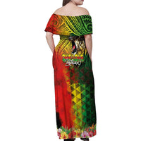 Hawaiian Reggae Family Matching Off Shoulder Maxi Dress and Hawaiian Shirt Jawaiian One Love-Tribal Tatoos and Rastafari Lion LT03 - Polynesian Pride