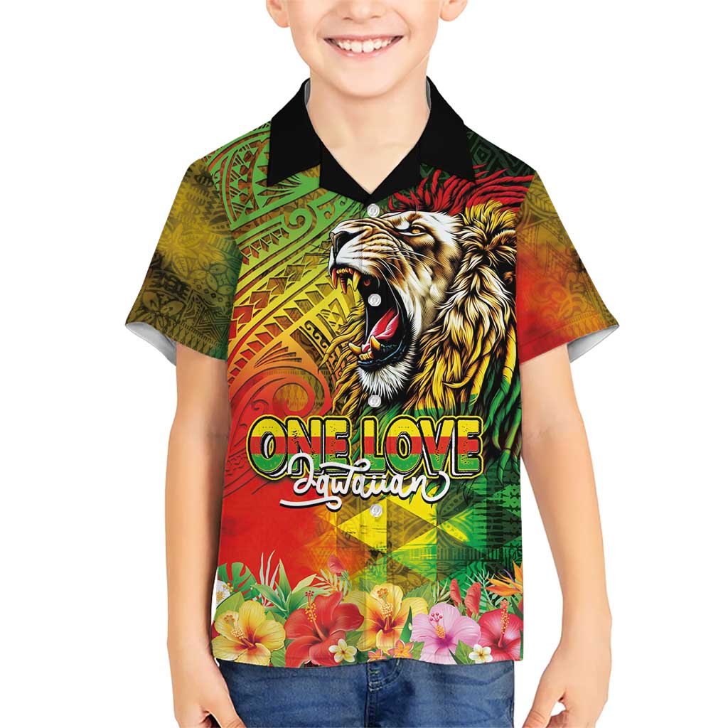 Hawaiian Reggae Family Matching Off Shoulder Maxi Dress and Hawaiian Shirt Jawaiian One Love-Tribal Tatoos and Rastafari Lion LT03 Son's Shirt Multicolor - Polynesian Pride