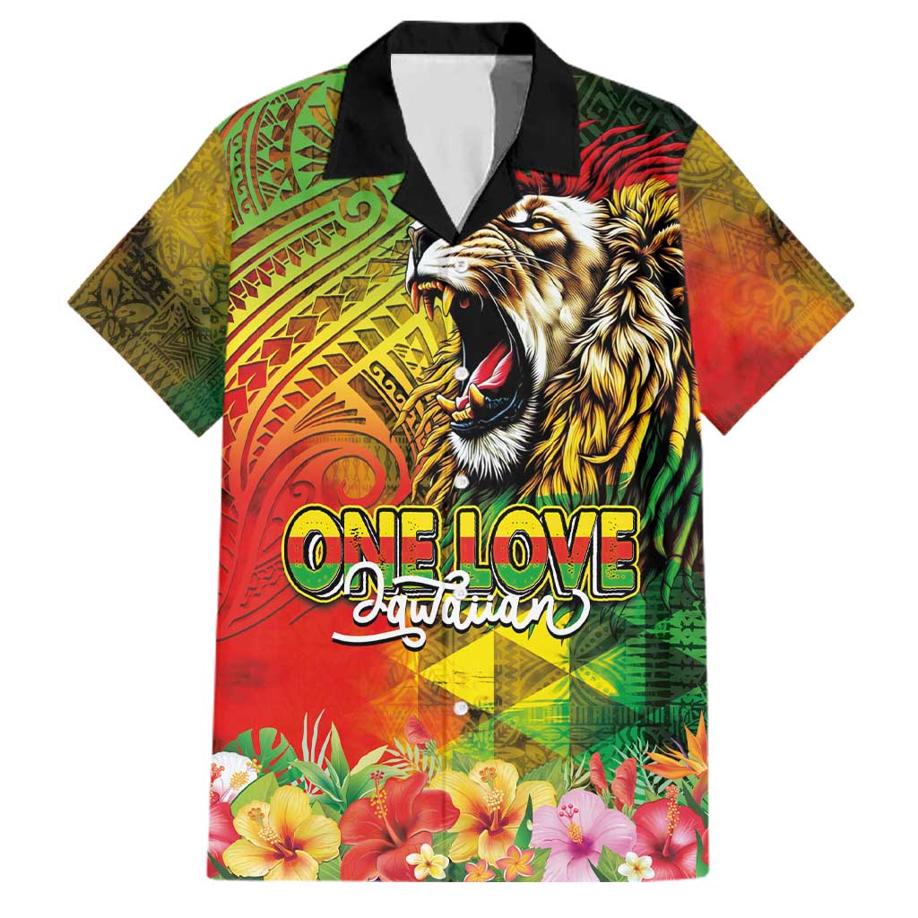 Hawaiian Reggae Family Matching Short Sleeve Bodycon Dress and Hawaiian Shirt Jawaiian One Love-Tribal Tatoos and Rastafari Lion LT03 Dad's Shirt - Short Sleeve Multicolor - Polynesian Pride