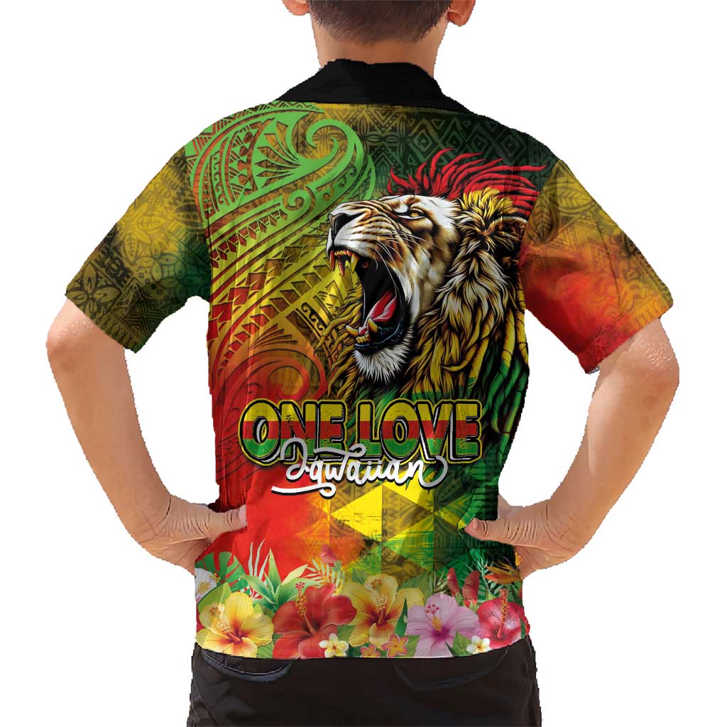 Hawaiian Reggae Family Matching Summer Maxi Dress and Hawaiian Shirt Jawaiian One Love-Tribal Tatoos and Rastafari Lion LT03 - Polynesian Pride