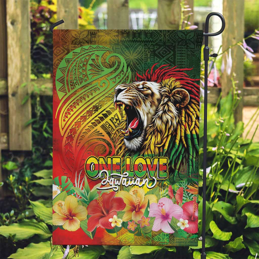 Hawaiian Reggae Garden Flag Jawaiian One Love-Tribal Tatoos and Rastafari Lion LT03 Garden Flag Multicolor - Polynesian Pride