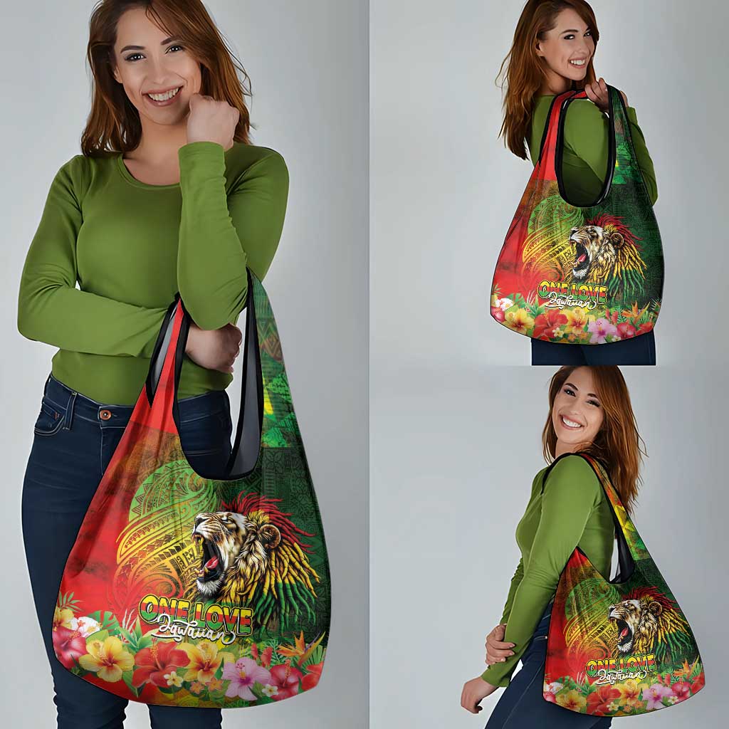 Hawaiian Reggae Grocery Bag Jawaiian One Love-Tribal Tatoos and Rastafari Lion LT03 - Polynesian Pride