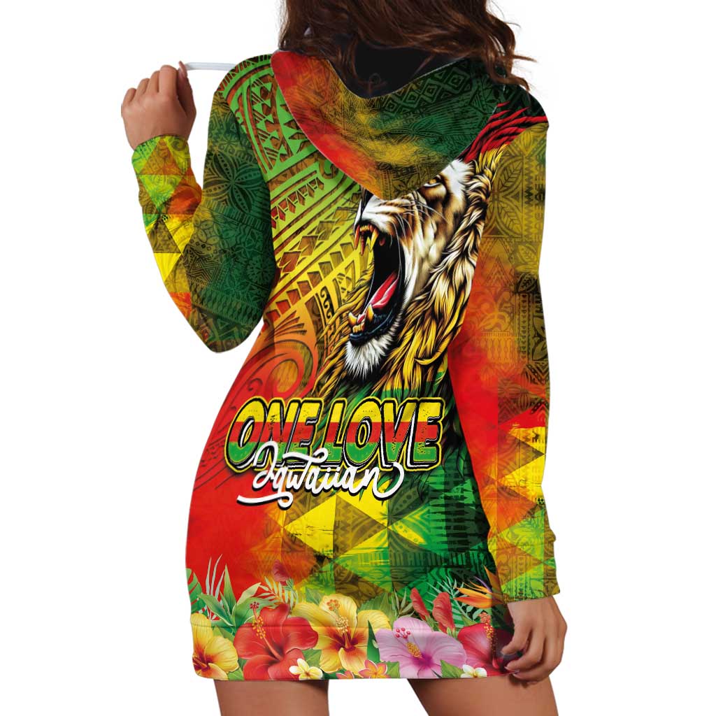 Hawaiian Reggae Hoodie Dress Jawaiian One Love-Tribal Tatoos and Rastafari Lion LT03 - Polynesian Pride