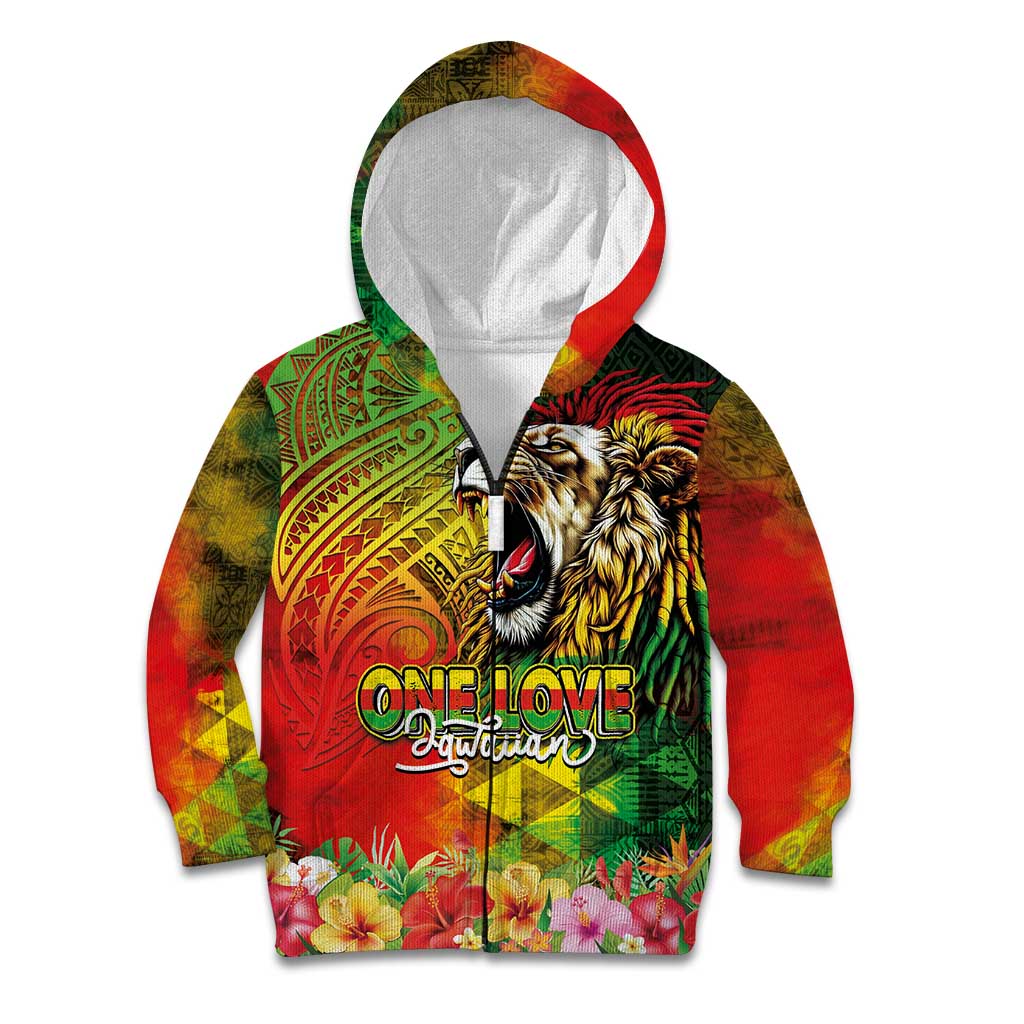 Hawaiian Reggae Kid Hoodie Jawaiian One Love-Tribal Tatoos and Rastafari Lion - Polynesian Pride