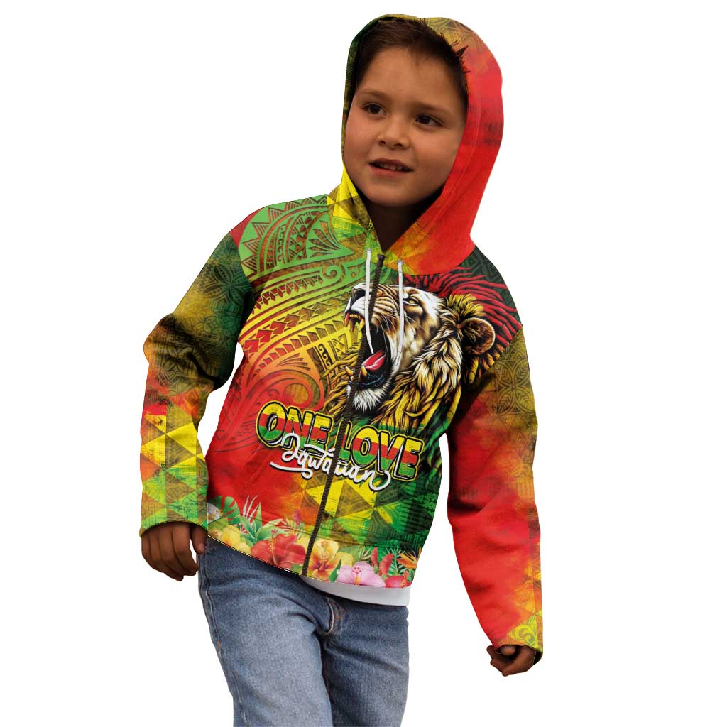 Hawaiian Reggae Kid Hoodie Jawaiian One Love-Tribal Tatoos and Rastafari Lion - Polynesian Pride