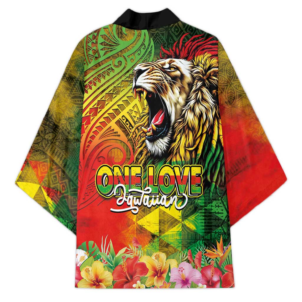 Hawaiian Reggae Kimono Jawaiian One Love-Tribal Tatoos and Rastafari Lion LT03 - Polynesian Pride
