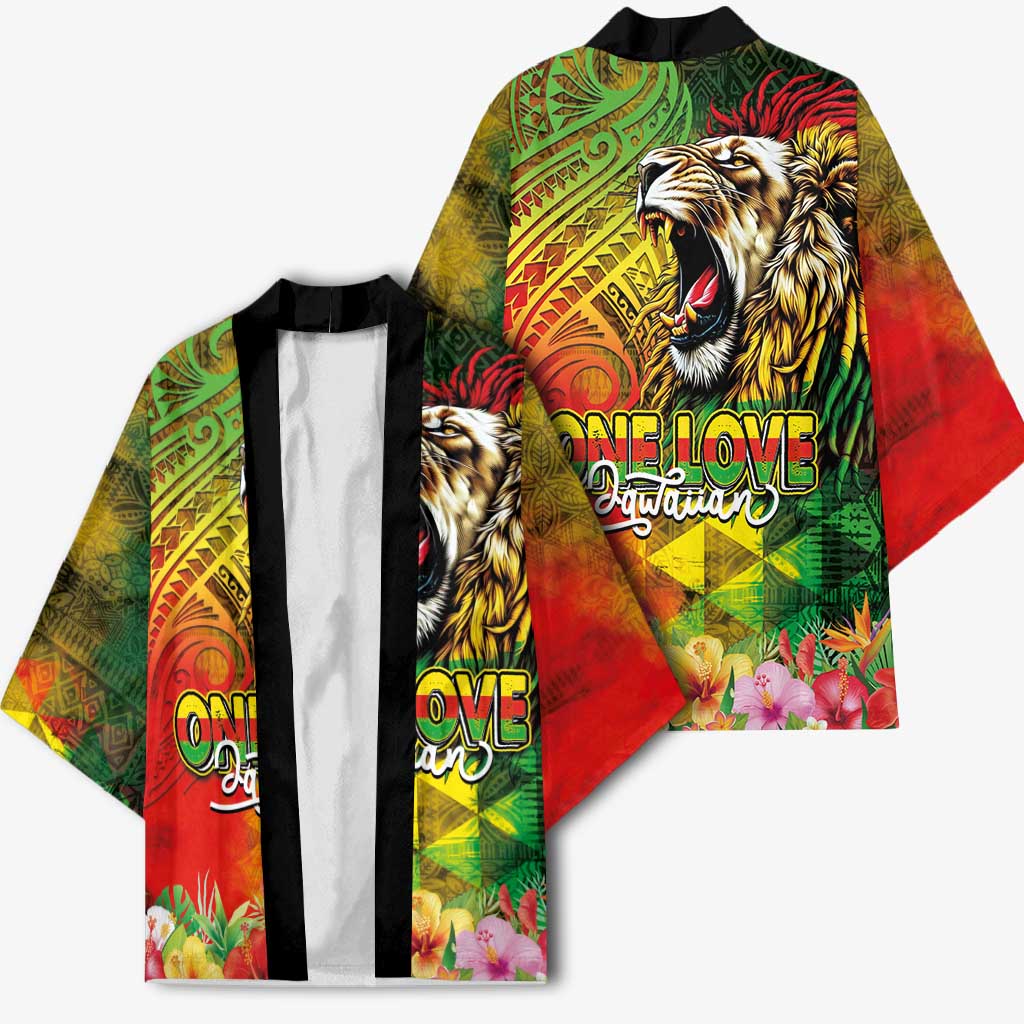 Hawaiian Reggae Kimono Jawaiian One Love-Tribal Tatoos and Rastafari Lion LT03 - Polynesian Pride