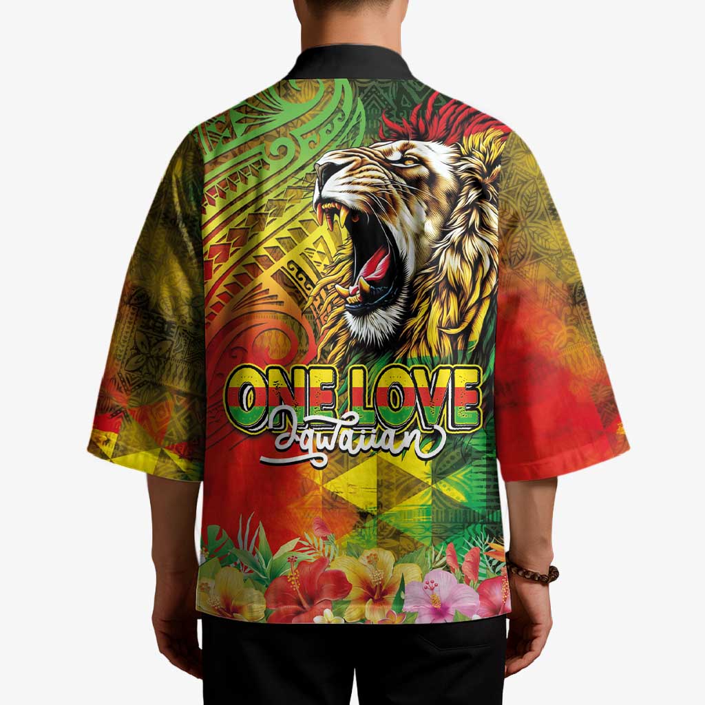 Hawaiian Reggae Kimono Jawaiian One Love-Tribal Tatoos and Rastafari Lion LT03 - Polynesian Pride