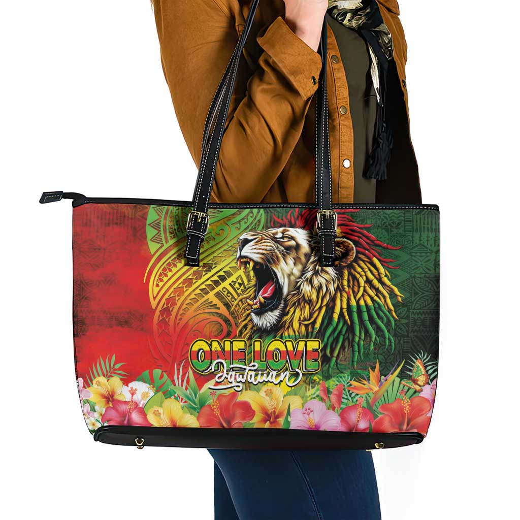 Hawaiian Reggae Leather Tote Bag Jawaiian One Love-Tribal Tatoos and Rastafari Lion LT03 - Polynesian Pride