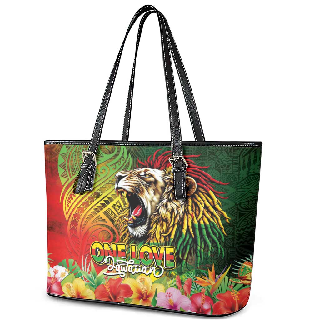 Hawaiian Reggae Leather Tote Bag Jawaiian One Love-Tribal Tatoos and Rastafari Lion LT03 - Polynesian Pride