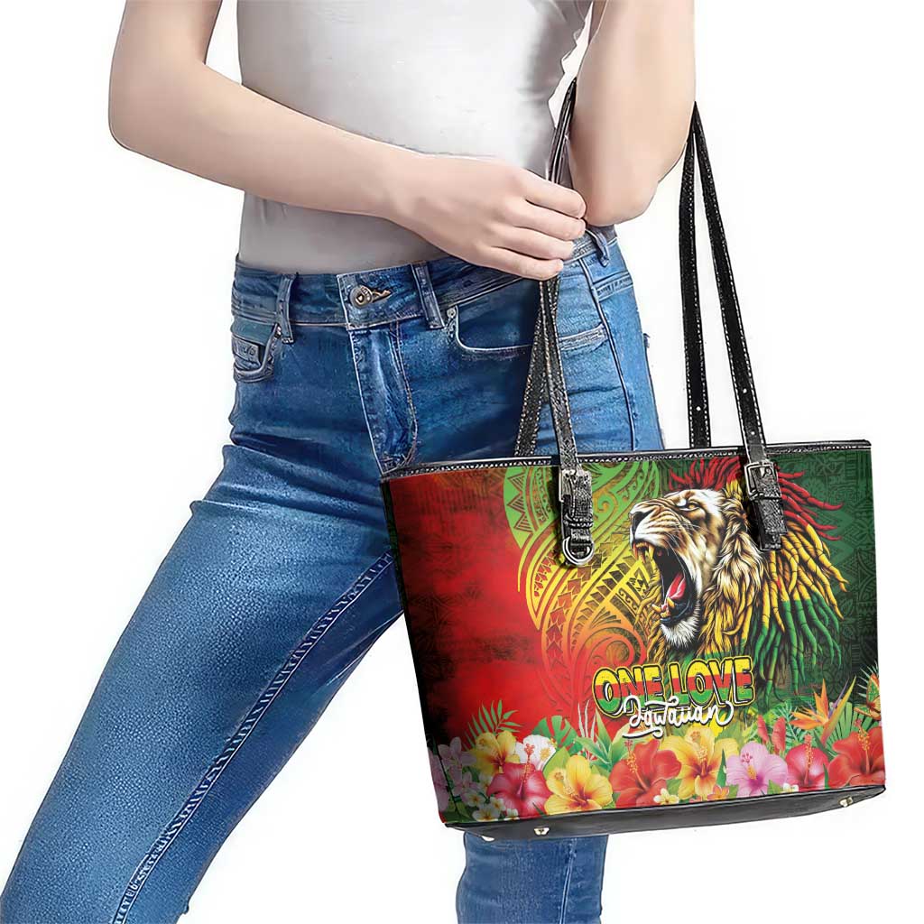 Hawaiian Reggae Leather Tote Bag Jawaiian One Love-Tribal Tatoos and Rastafari Lion LT03 - Polynesian Pride