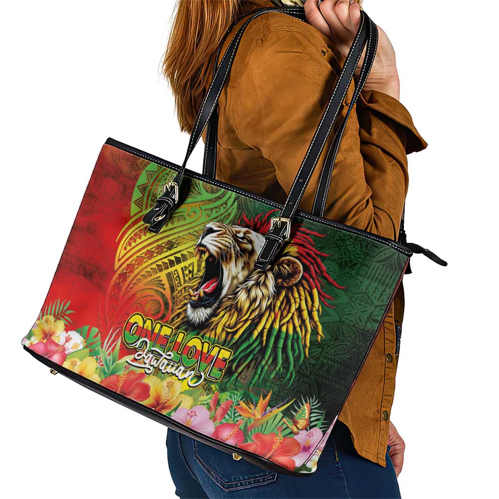 Hawaiian Reggae Leather Tote Bag Jawaiian One Love-Tribal Tatoos and Rastafari Lion LT03 - Polynesian Pride