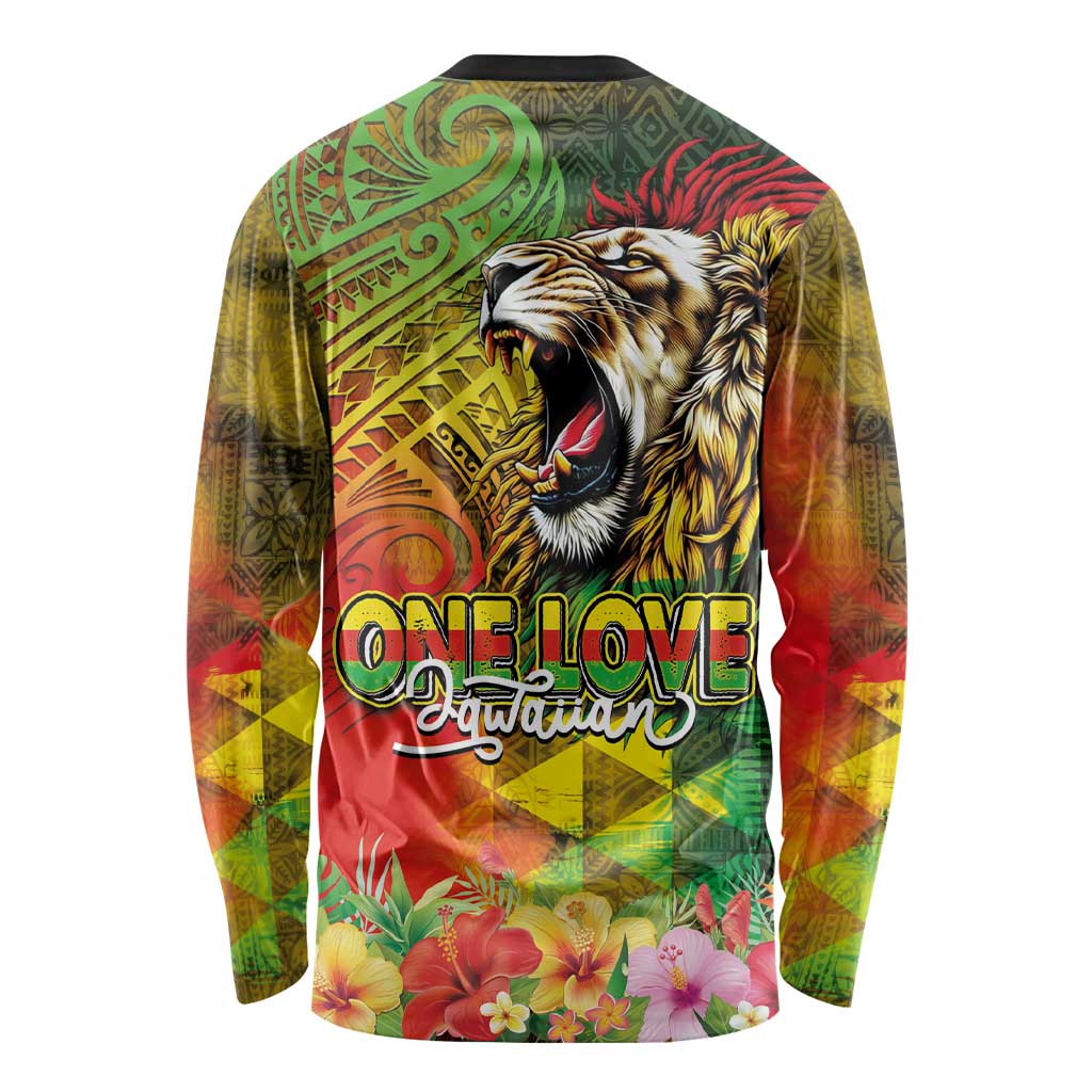 Hawaiian Reggae Long Sleeve Shirt Jawaiian One Love-Tribal Tatoos and Rastafari Lion LT03 - Polynesian Pride