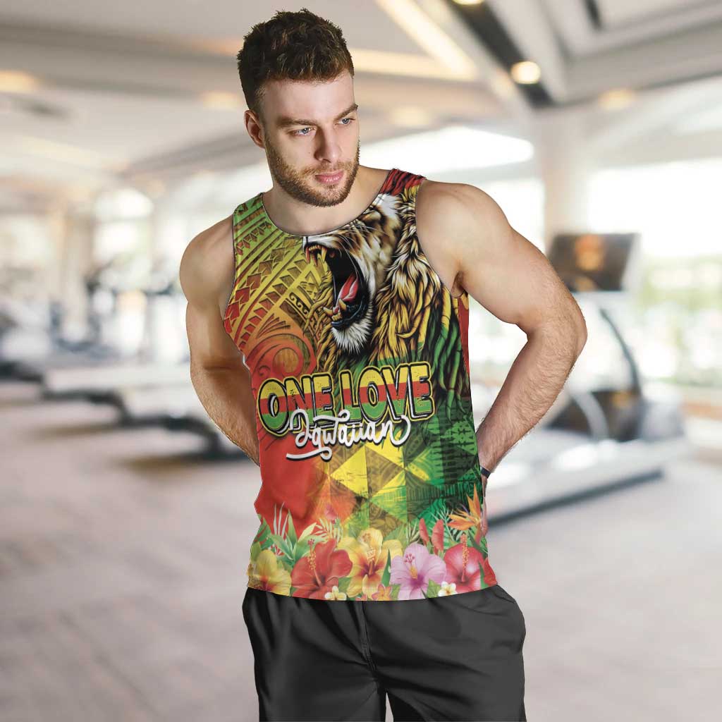 Hawaiian Reggae Men Tank Top Jawaiian One Love-Tribal Tatoos and Rastafari Lion LT03 Multicolor - Polynesian Pride