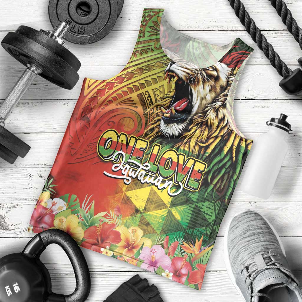 Hawaiian Reggae Men Tank Top Jawaiian One Love-Tribal Tatoos and Rastafari Lion LT03 - Polynesian Pride
