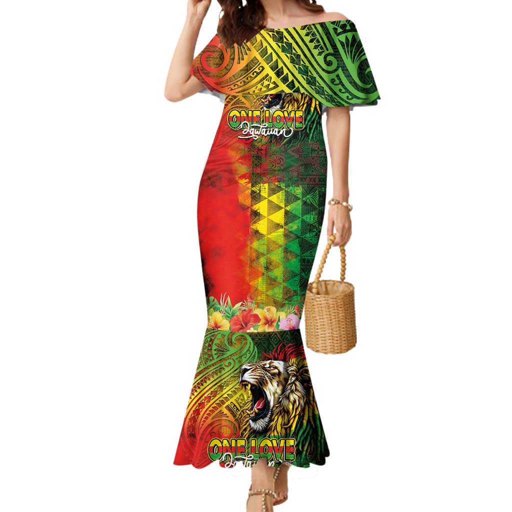 Hawaiian Reggae Mermaid Dress Jawaiian One Love-Tribal Tatoos and Rastafari Lion LT03 Women Multicolor - Polynesian Pride