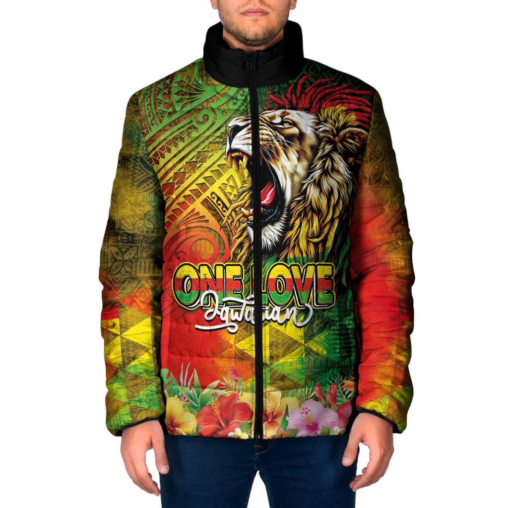Hawaiian Reggae Padded Jacket Jawaiian One Love-Tribal Tatoos and Rastafari Lion LT03 Men Multicolor - Polynesian Pride