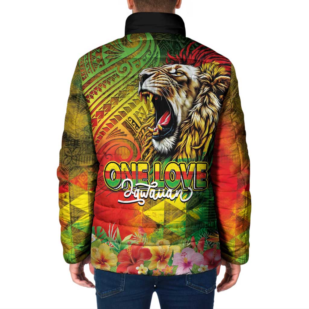 Hawaiian Reggae Padded Jacket Jawaiian One Love-Tribal Tatoos and Rastafari Lion LT03 - Polynesian Pride