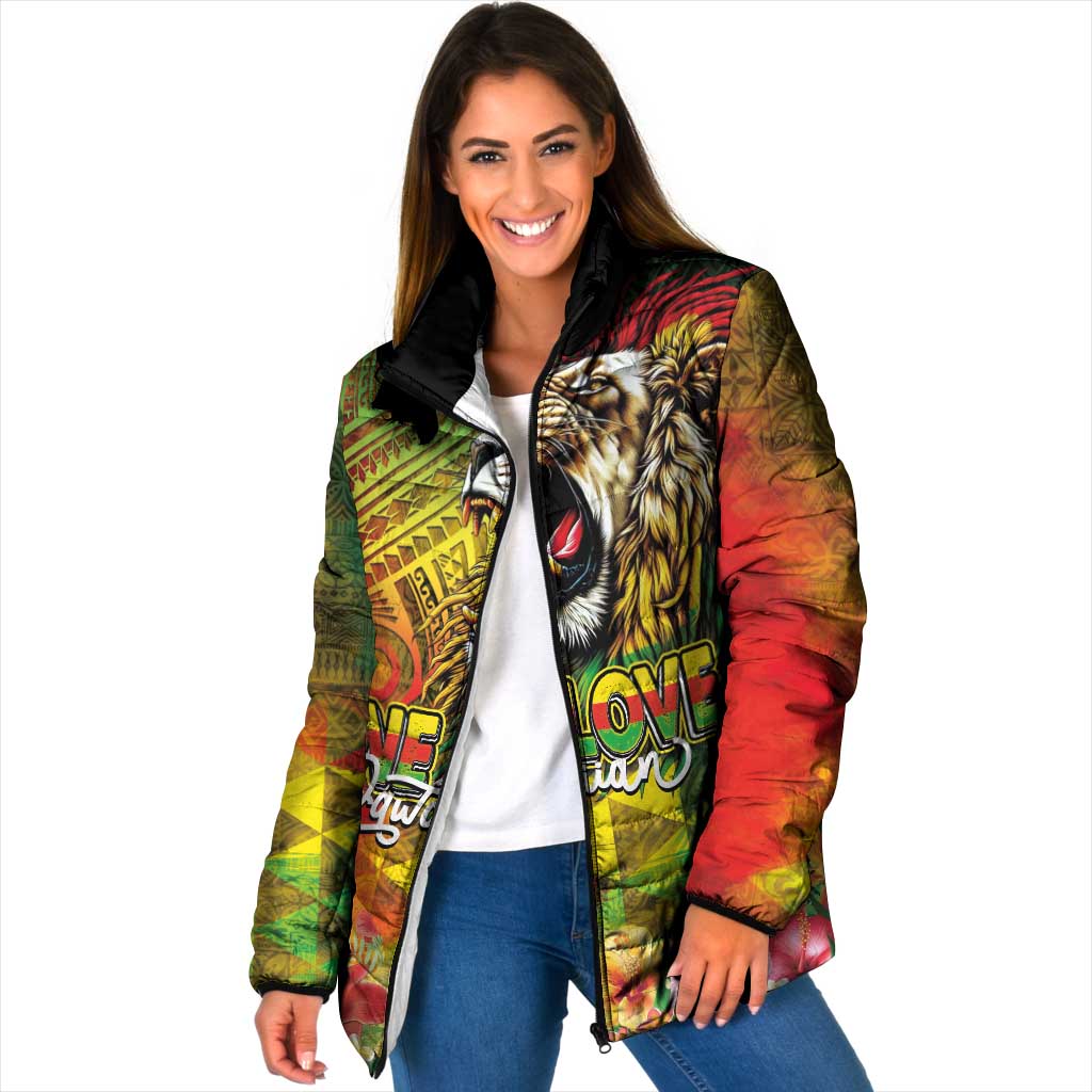 Hawaiian Reggae Padded Jacket Jawaiian One Love-Tribal Tatoos and Rastafari Lion LT03 Women Multicolor - Polynesian Pride