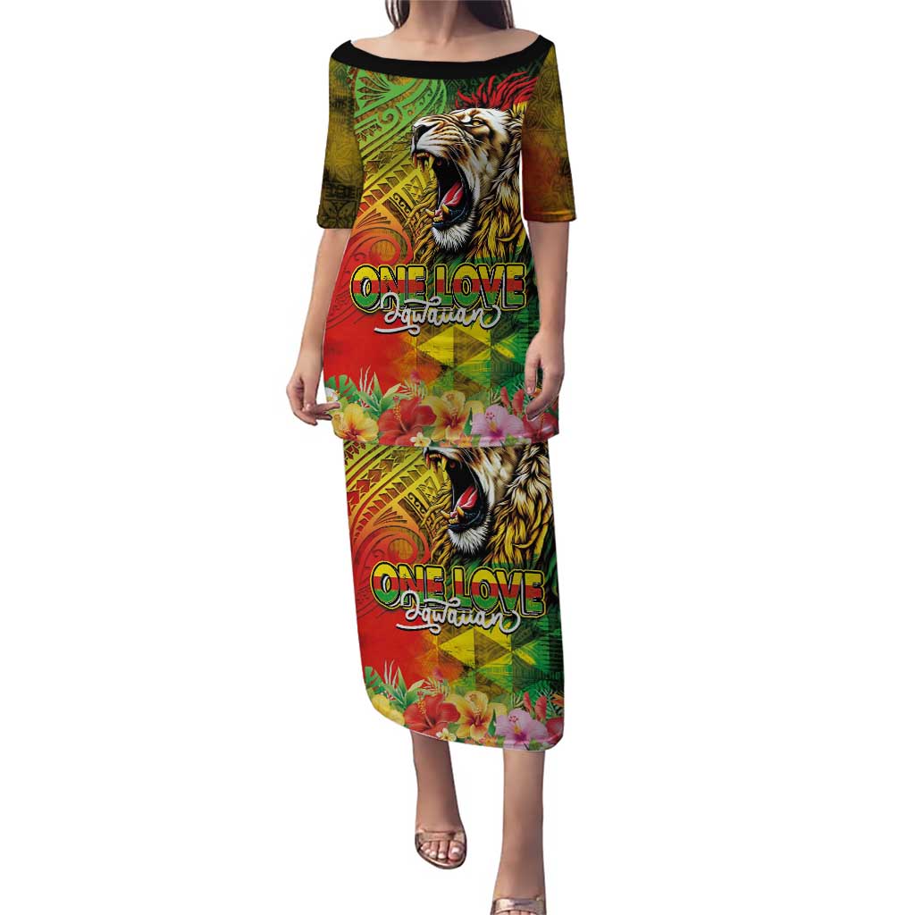 Hawaiian Reggae Puletasi Jawaiian One Love-Tribal Tatoos and Rastafari Lion LT03 Long Dress Multicolor - Polynesian Pride