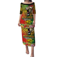 Hawaiian Reggae Puletasi Jawaiian One Love-Tribal Tatoos and Rastafari Lion LT03 Long Dress Multicolor - Polynesian Pride