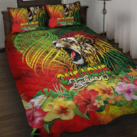 Hawaiian Reggae Quilt Bed Set Jawaiian One Love-Tribal Tatoos and Rastafari Lion LT03 Multicolor - Polynesian Pride