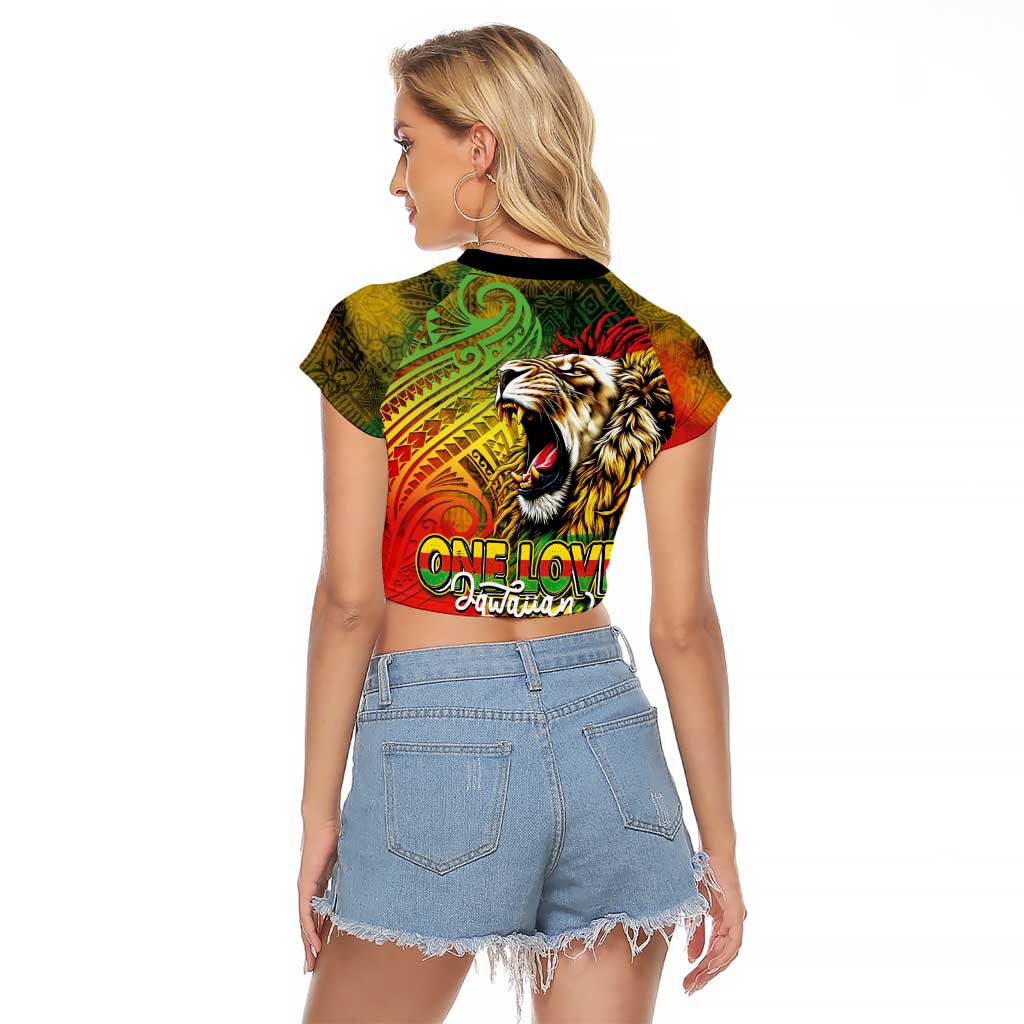 Hawaiian Reggae Raglan Cropped T Shirt Jawaiian One Love-Tribal Tatoos and Rastafari Lion LT03 - Polynesian Pride