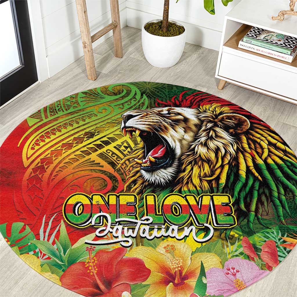 Hawaiian Reggae Round Carpet Jawaiian One Love-Tribal Tatoos and Rastafari Lion LT03 Multicolor - Polynesian Pride