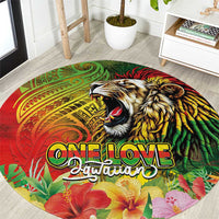 Hawaiian Reggae Round Carpet Jawaiian One Love-Tribal Tatoos and Rastafari Lion LT03 Multicolor - Polynesian Pride