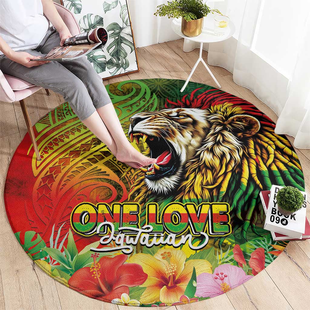 Hawaiian Reggae Round Carpet Jawaiian One Love-Tribal Tatoos and Rastafari Lion LT03 - Polynesian Pride