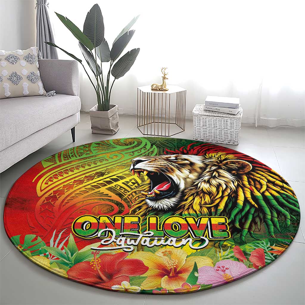 Hawaiian Reggae Round Carpet Jawaiian One Love-Tribal Tatoos and Rastafari Lion LT03 - Polynesian Pride