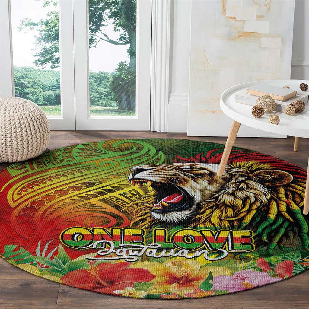 Hawaiian Reggae Round Carpet Jawaiian One Love-Tribal Tatoos and Rastafari Lion LT03 - Polynesian Pride