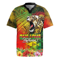 Hawaiian Reggae Rugby Jersey Jawaiian One Love-Tribal Tatoos and Rastafari Lion LT03 Multicolor - Polynesian Pride