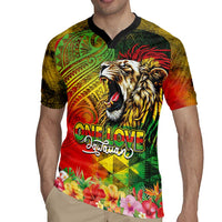 Hawaiian Reggae Rugby Jersey Jawaiian One Love-Tribal Tatoos and Rastafari Lion LT03 - Polynesian Pride
