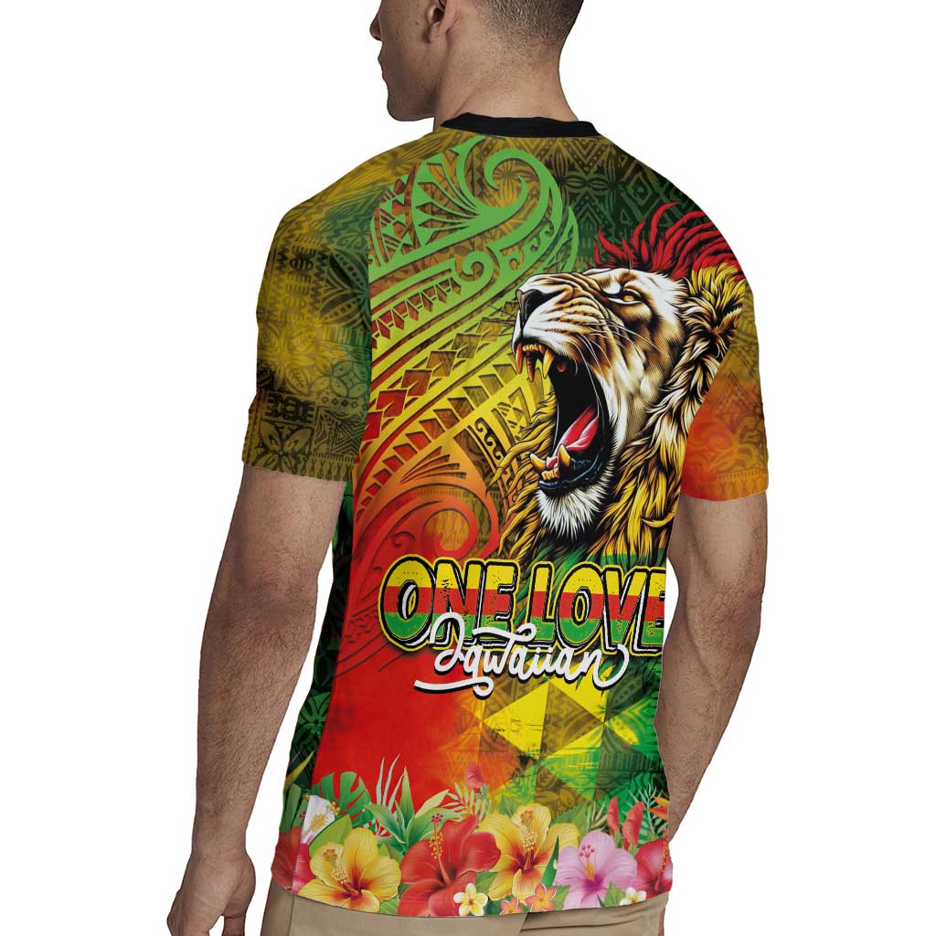 Hawaiian Reggae Rugby Jersey Jawaiian One Love-Tribal Tatoos and Rastafari Lion LT03 - Polynesian Pride
