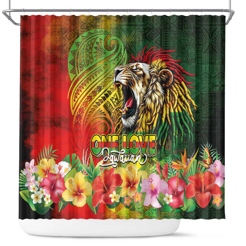 Hawaiian Reggae Shower Curtain Jawaiian One Love-Tribal Tatoos and Rastafari Lion LT03 Multicolor - Polynesian Pride