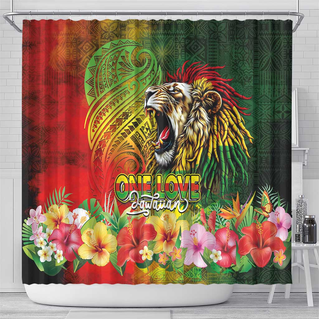 Hawaiian Reggae Shower Curtain Jawaiian One Love-Tribal Tatoos and Rastafari Lion LT03 - Polynesian Pride