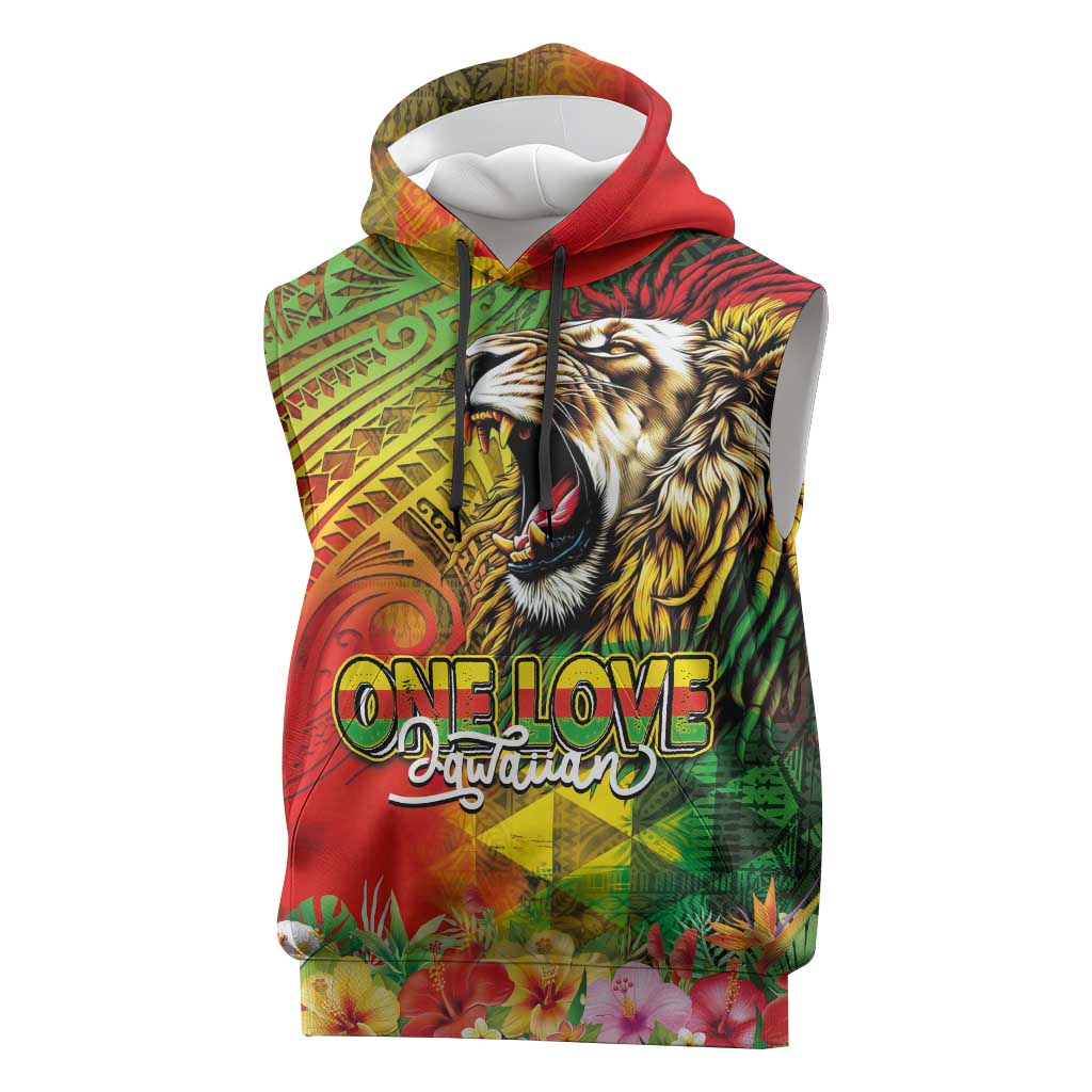 Hawaiian Reggae Sleeveless Hoodie Jawaiian One Love-Tribal Tatoos and Rastafari Lion LT03 Multicolor - Polynesian Pride